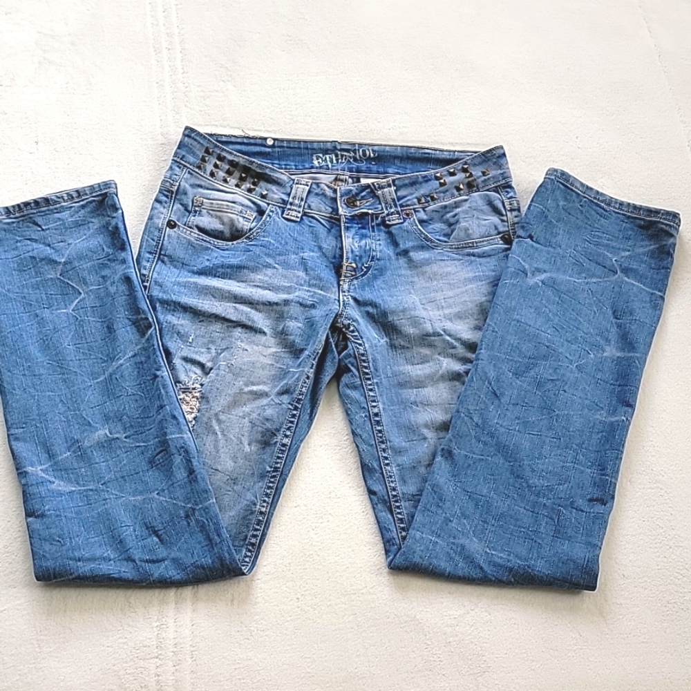 🍩 VINTAGE LOW WAISTED Y2K ETHANOL STUDDED PUNKSTEAM JEANS